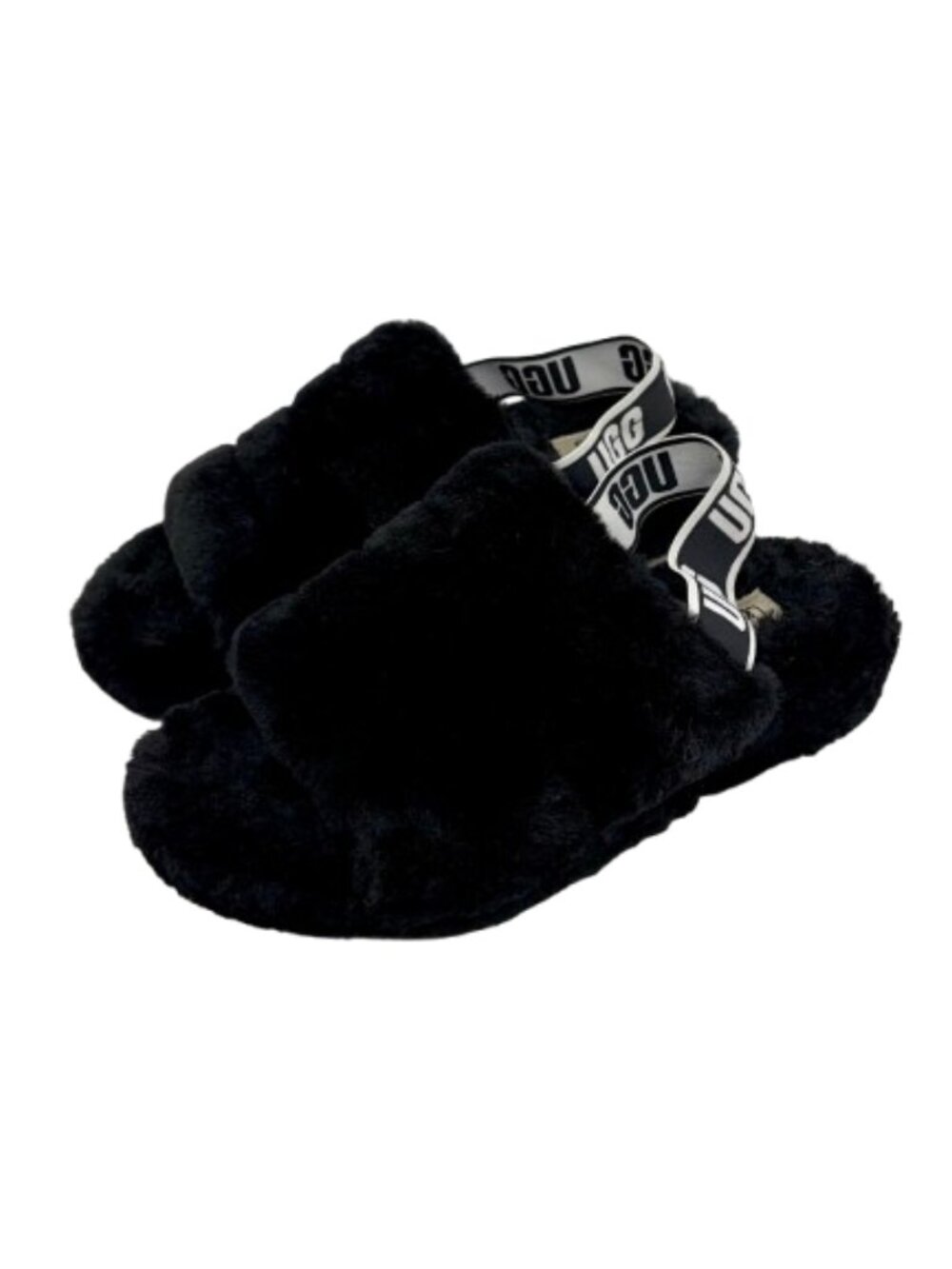 UGG~Fuzz Yeah Slide~WOMENS BLACK SHEARLING SLIPPERS~SIZE 9